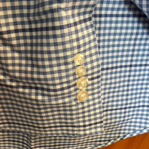 Baumwolle Cotton Classic Blue Plaid Button Down // Lands' End Men's Size L - Picture 6 of 9